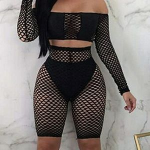Black Two Piece Hollow Short Set Swim Coverup